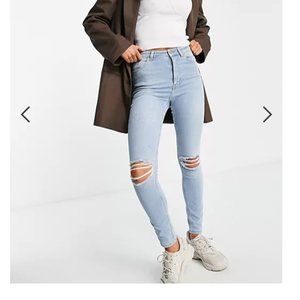 New With Tags - NA-KD cotton highwaist skinny ripped jean in light blue